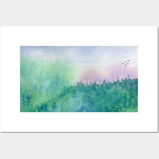 Green Mist Forest. Original Watercolor Painting Fine Art Print Landscape Art Print from Watercolor Painting Original Wall Art Posters and Art